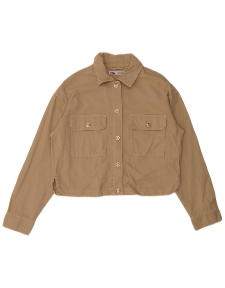 Женский укороченный бомбер Zara Oversized UK 10, маленький размер, бежевый хлопок