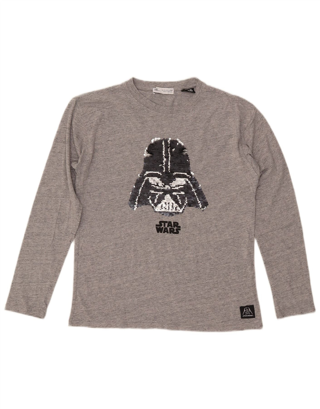 Топ ZARA с рисунком для девочек, длинный рукав, 11–12 лет, серый хлопок
