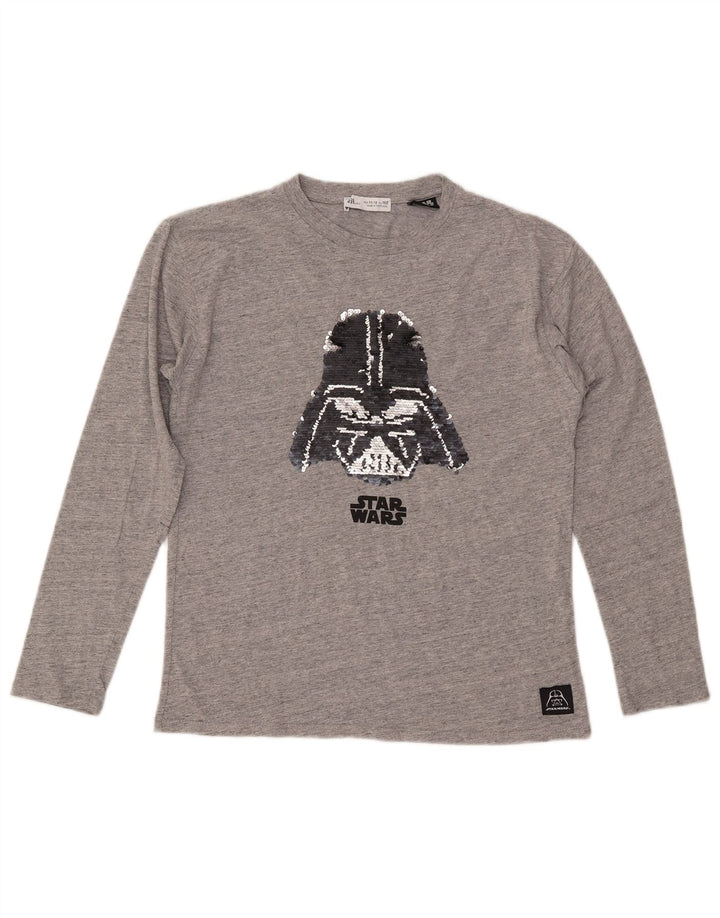 Топ ZARA с рисунком для девочек, длинный рукав, 11–12 лет, серый хлопок