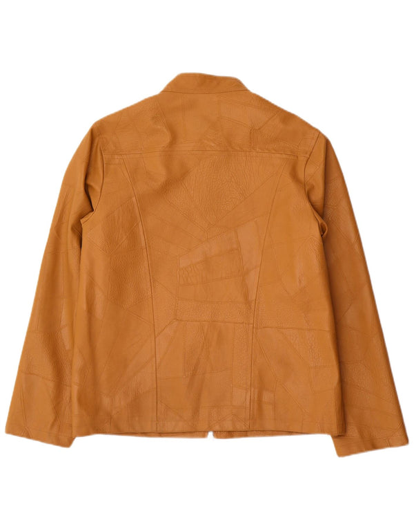 Винтажная женская куртка из искусственной кожи UK 14, большая бежевая лоскутная поливиниловая ткань