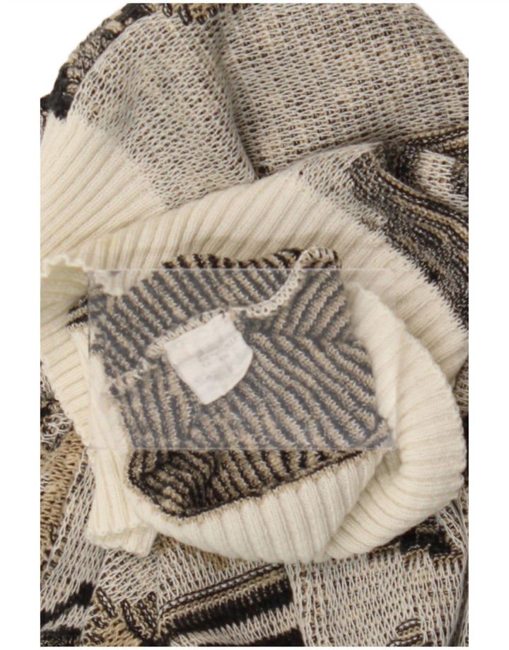 Винтажный мужской джемпер с круглым вырезом, хлопковый свитер среднего серого цвета с геометрическим рисунком