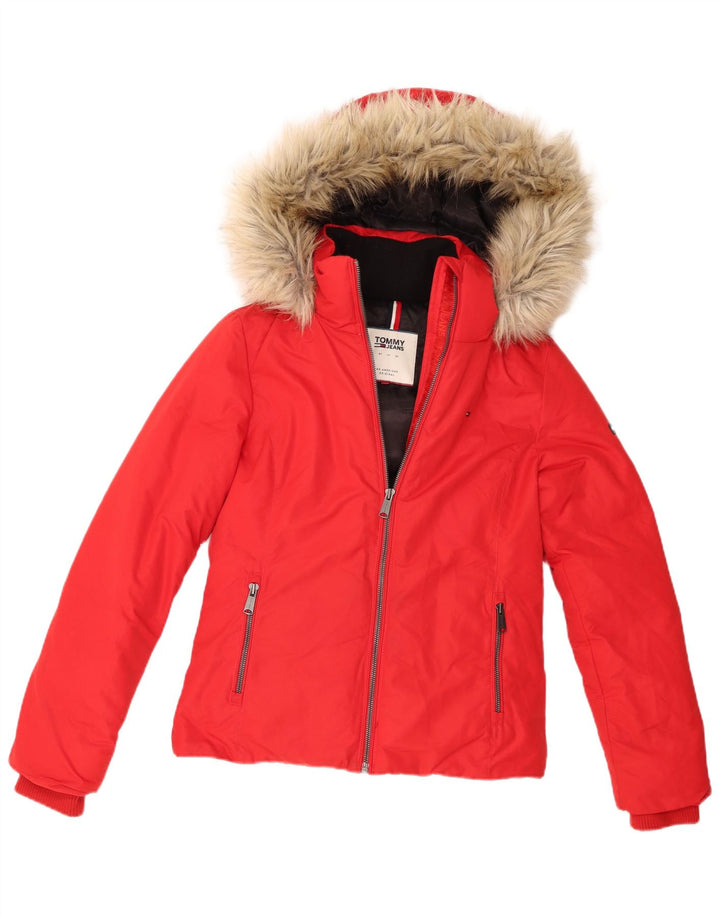 Женская стеганая куртка с капюшоном Tommy Hilfiger UK 10, маленькая, красный, полиэстер