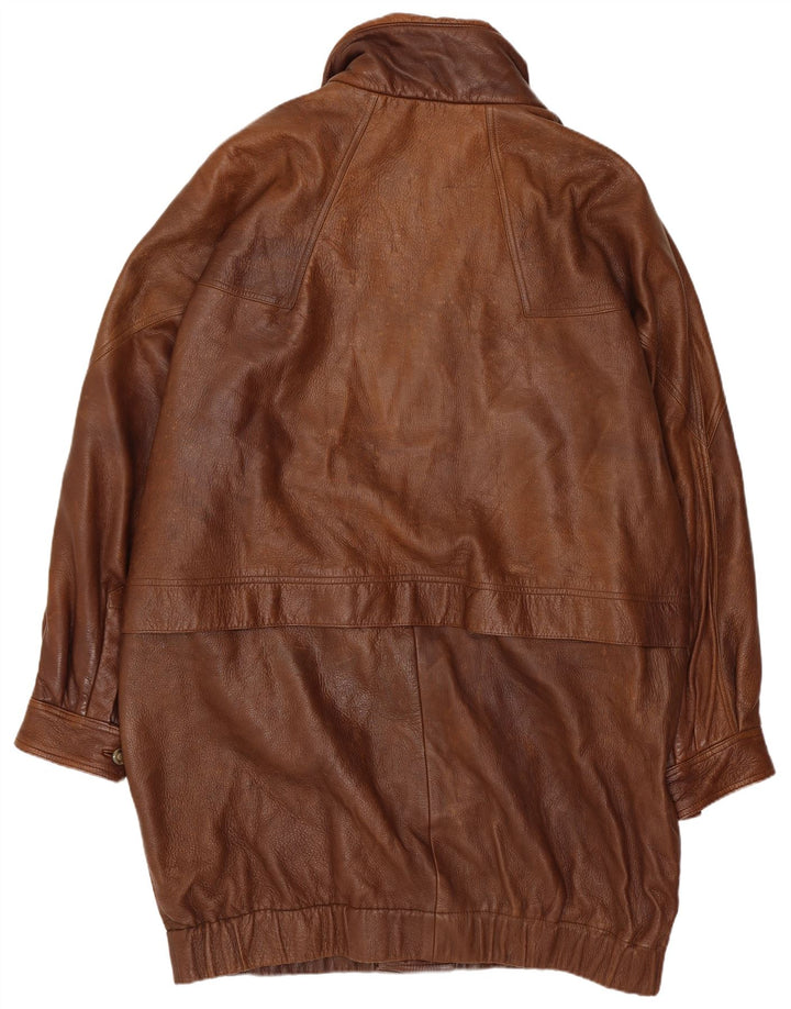 Мужское кожаное пальто свободного кроя Etienne Aigner UK 40, большое коричневое кожаное