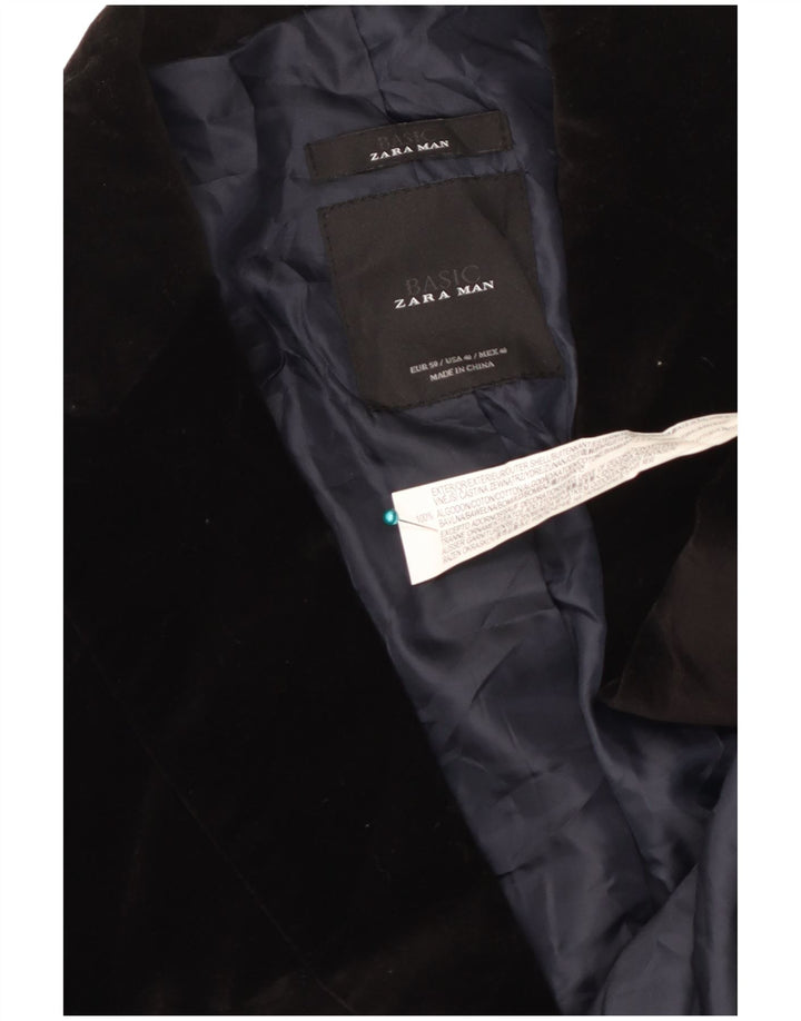 Мужской бархатный пиджак с 2 пуговицами Zara EU 40, средний черный хлопок
