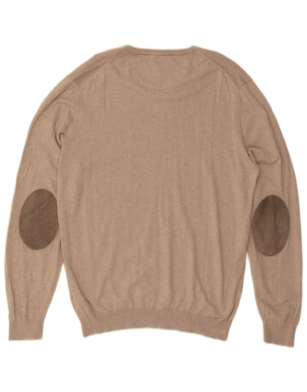 Мужской джемпер с v-образным вырезом Massimo Dutti, большой бежевый, хлопок