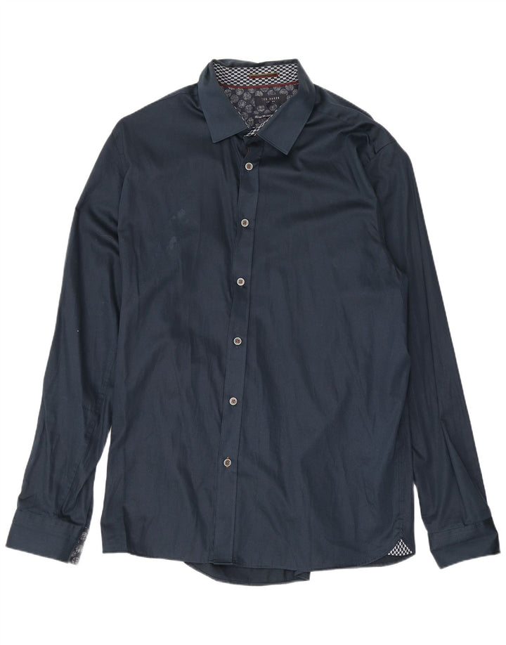 Мужская рубашка Ted Baker, размер 6, 2XL, темно-синяя, хлопок