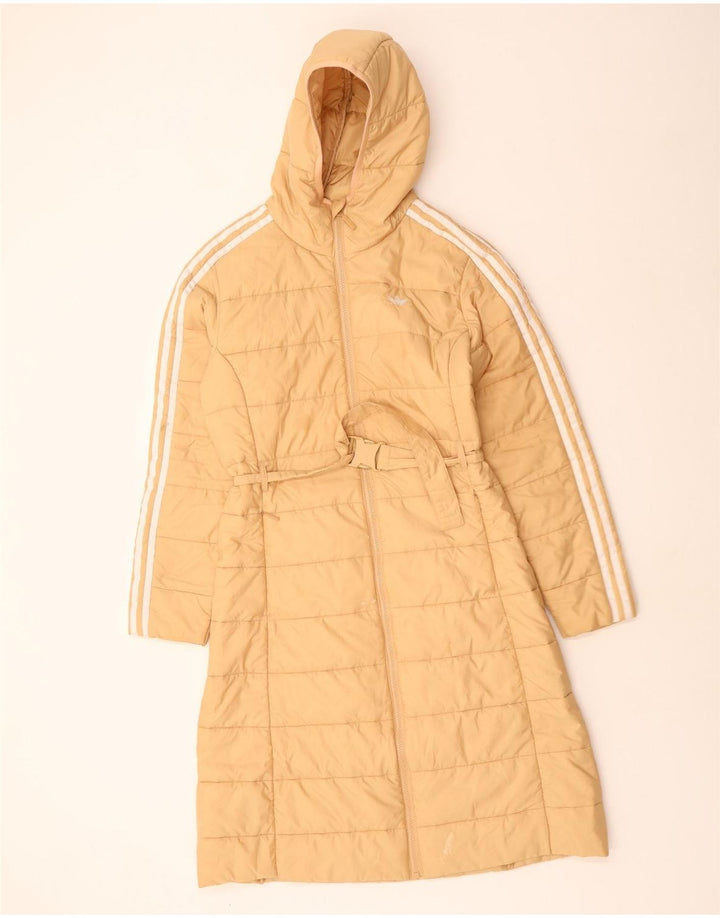 Adidas Женское стеганое пальто с капюшоном UK 10, маленькое бежевое полиэстер