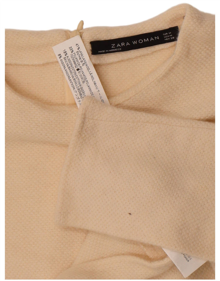 Женский укороченный джемпер с круглым вырезом Zara UK 12, средний цвет из белой шерсти