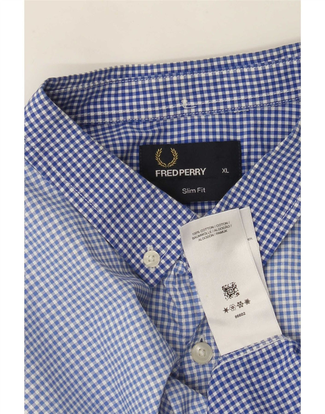 Мужская рубашка узкого кроя Fred Perry XL, синяя, хлопок в мелкую клетку