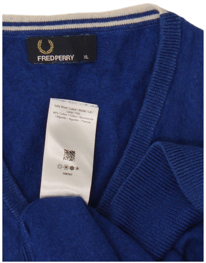 Мужской джемпер с v-образным вырезом Fred Perry, размер XL, синяя шерсть