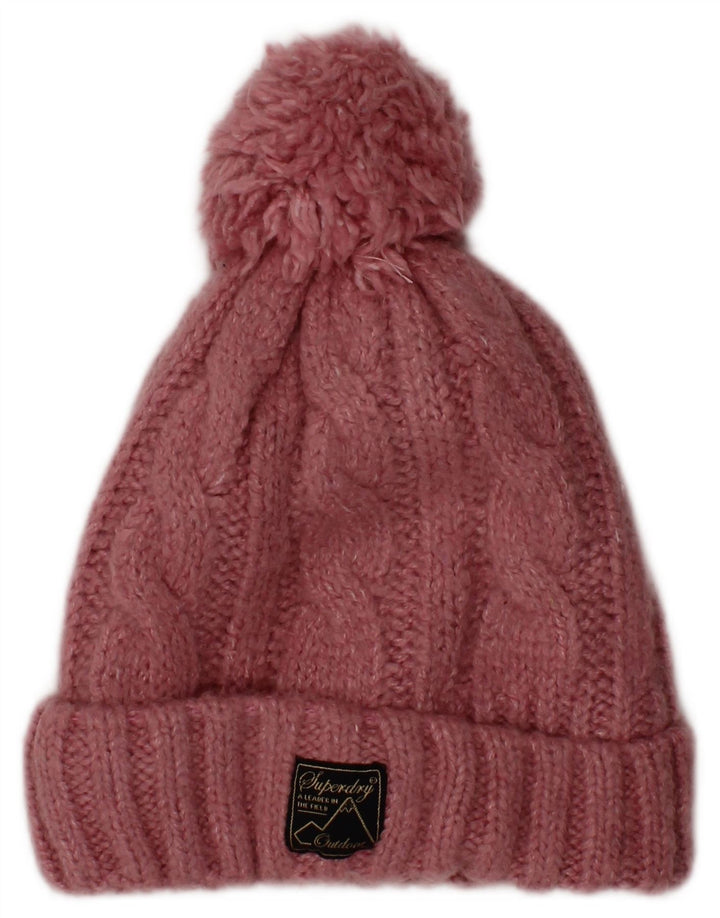 SUPERDRY Womens Knit Bobble Hat One Size Pink Acrylic Winter