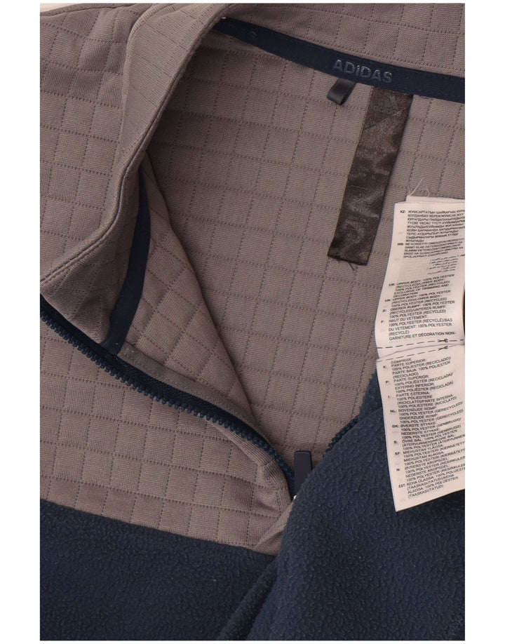 Мужской флисовый джемпер Adidas с воротником на молнии, средний, темно-синий, полиэстер с цветными блоками