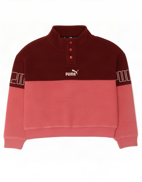Флисовый джемпер Puma для девочек с рисунком и пуговицами, 11–12 лет, розовый с цветными блоками