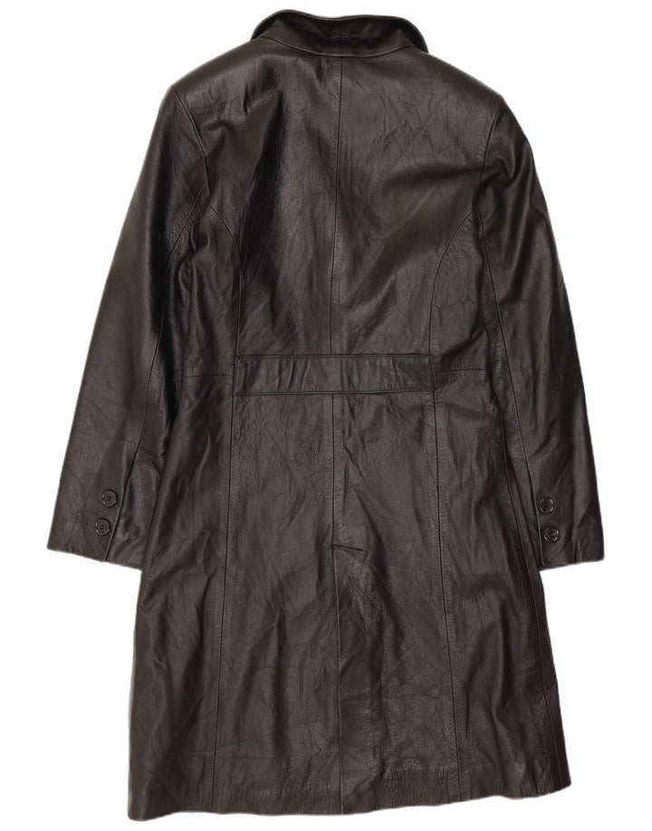 Винтажное женское кожаное пальто IT 40 маленькое черное кожаное