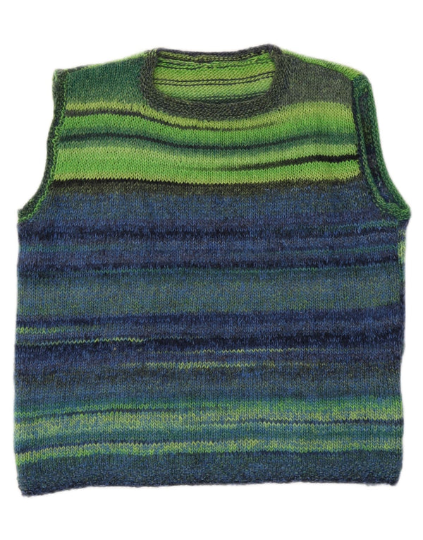 ВИНТАЖНАЯ женская майка без рукавов UK 14, средний зеленый цвет в полоску