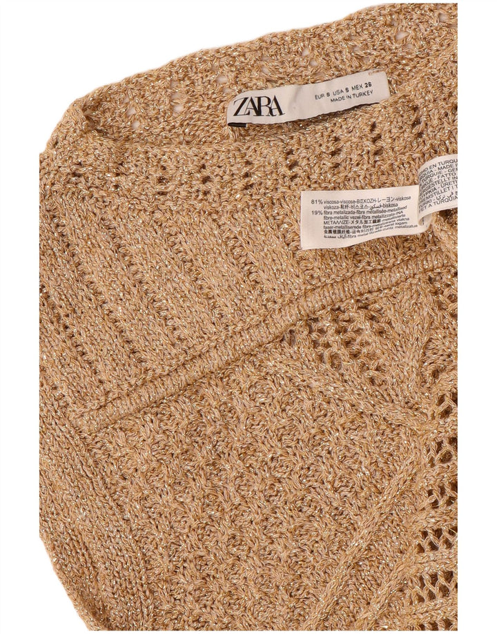 Женская укороченная майка ZARA UK 8, маленькая, золотистая, вискоза