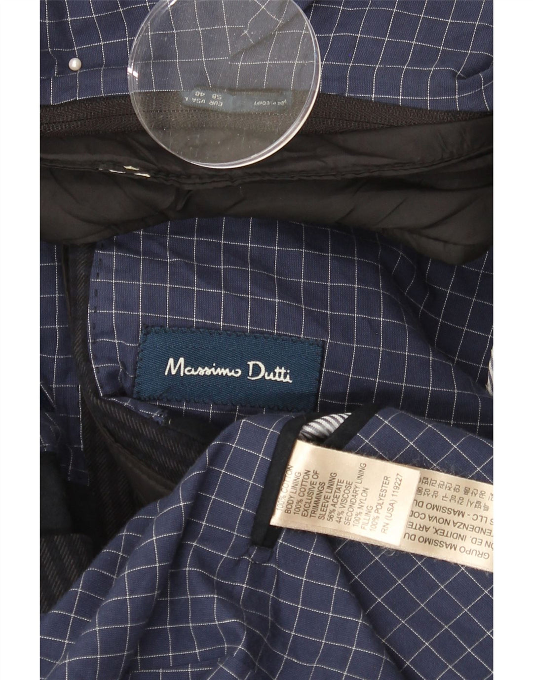 MASSIMO DUTTI Mens 3 Button Blazer Jacket EU 50 Large Navy Blue Check Vintage Massimo Dutti and Second-Hand Massimo Dutti from Messina Hembry 
