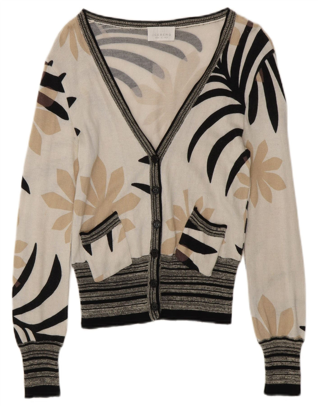 ICEBERG Женский кардиган-свитер UK 6 XS Off Белый Хлопок с цветочным принтом