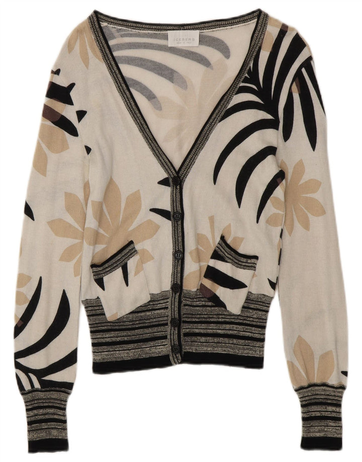 ICEBERG Женский кардиган-свитер UK 6 XS Off Белый Хлопок с цветочным принтом