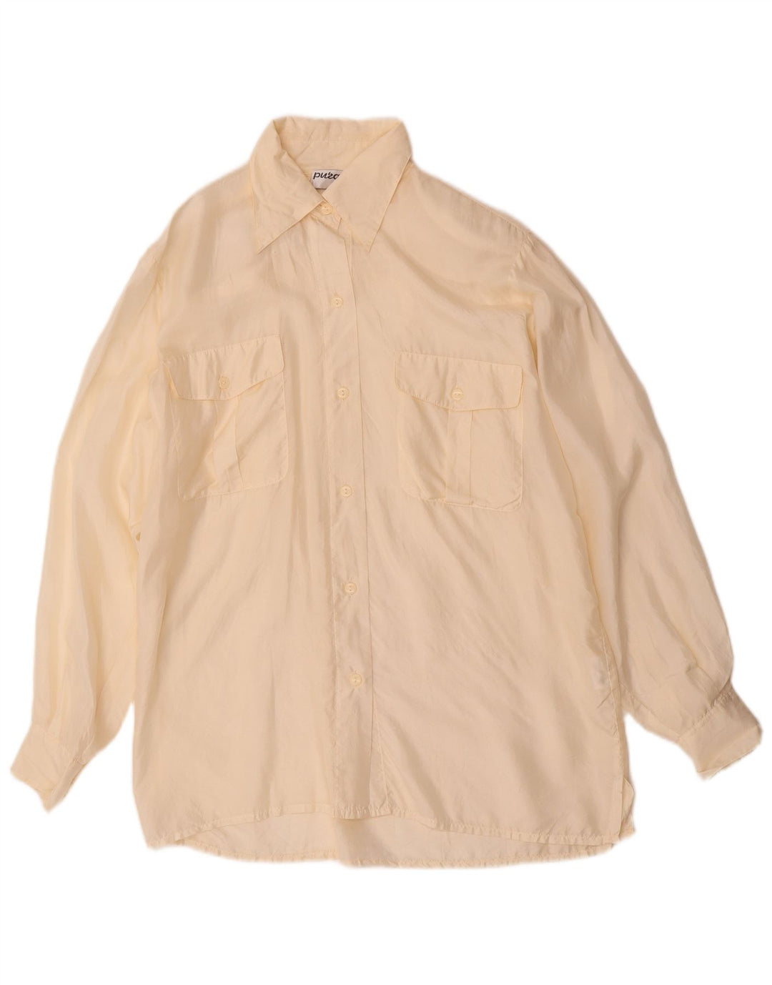 Винтажная женская блузка-рубашка UK 12, средний бежевый шелковый цвет