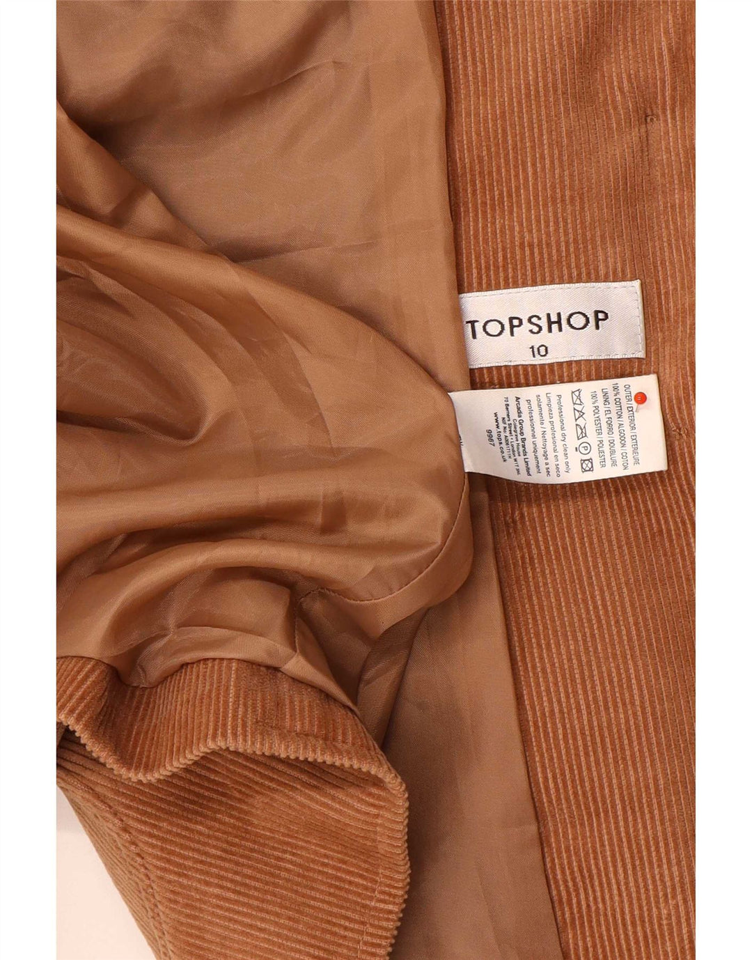 Женский вельветовый пиджак Topshop на 2 пуговицах, британский размер 10, маленький коричневый хлопок