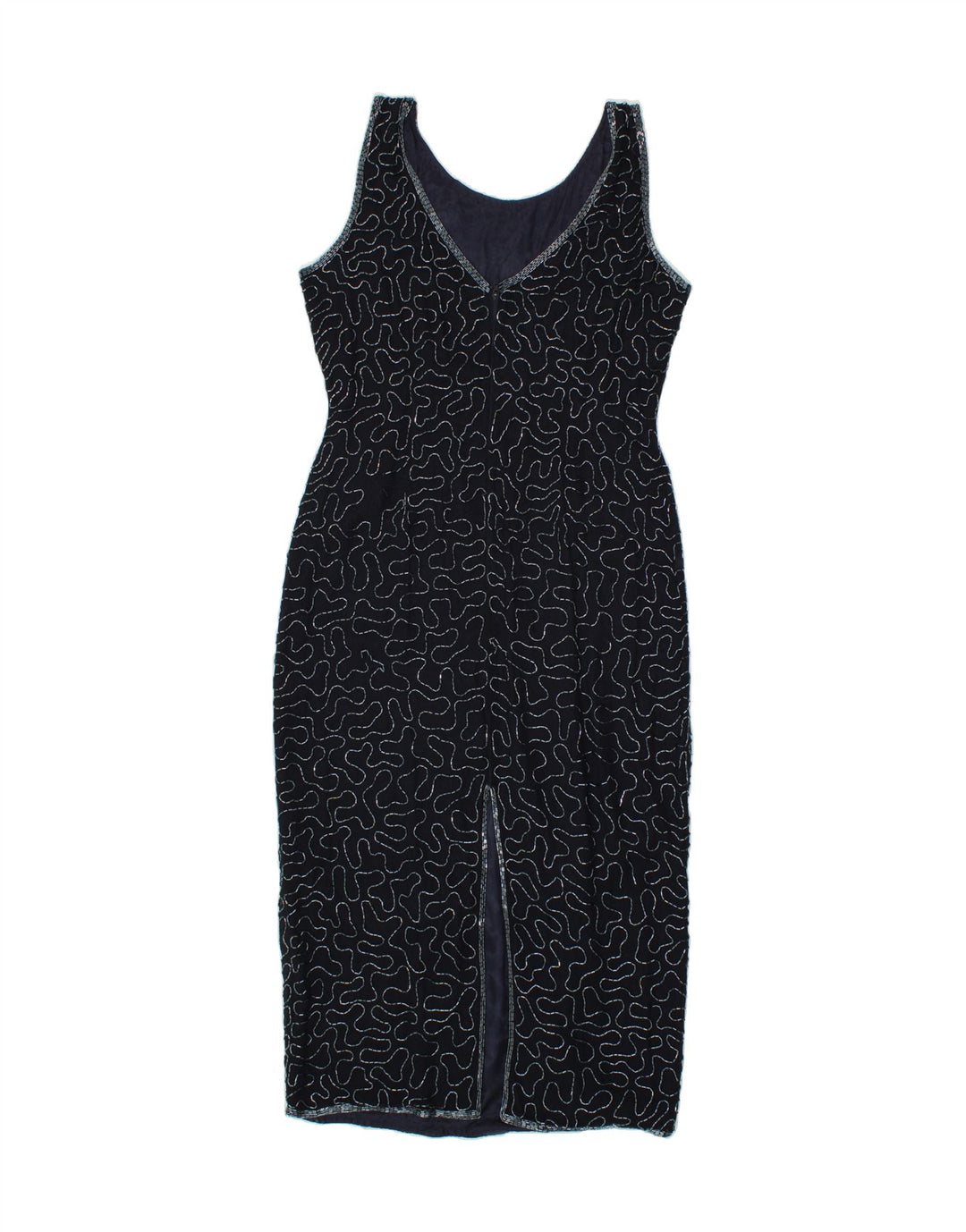 CLASSICS Womens Abstract Pattern Bodycon Dress UK 14 Large Navy Blue Vintage Classics and Second-Hand Classics from Messina Hembry 