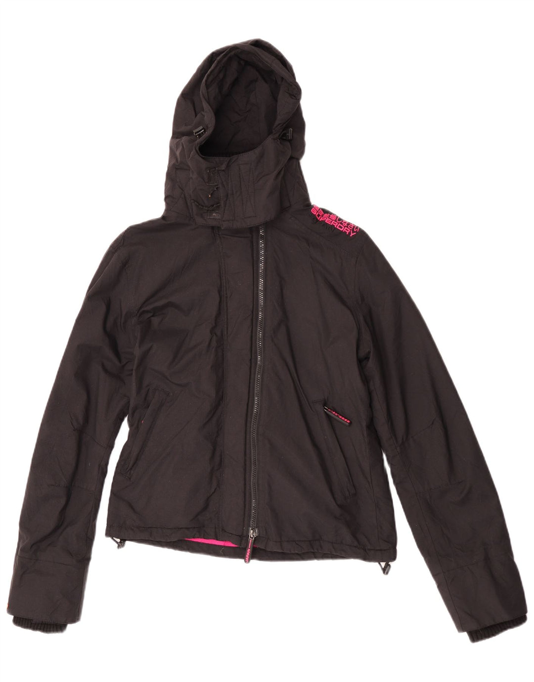 Женская ветровка с капюшоном Superdry UK 14, средний черный нейлон