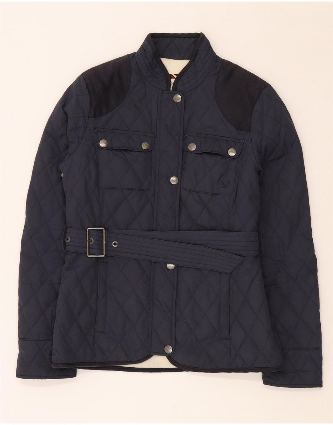CREW CLOTHING Женская стеганая куртка индивидуального кроя UK 8, маленький темно-синий цвет