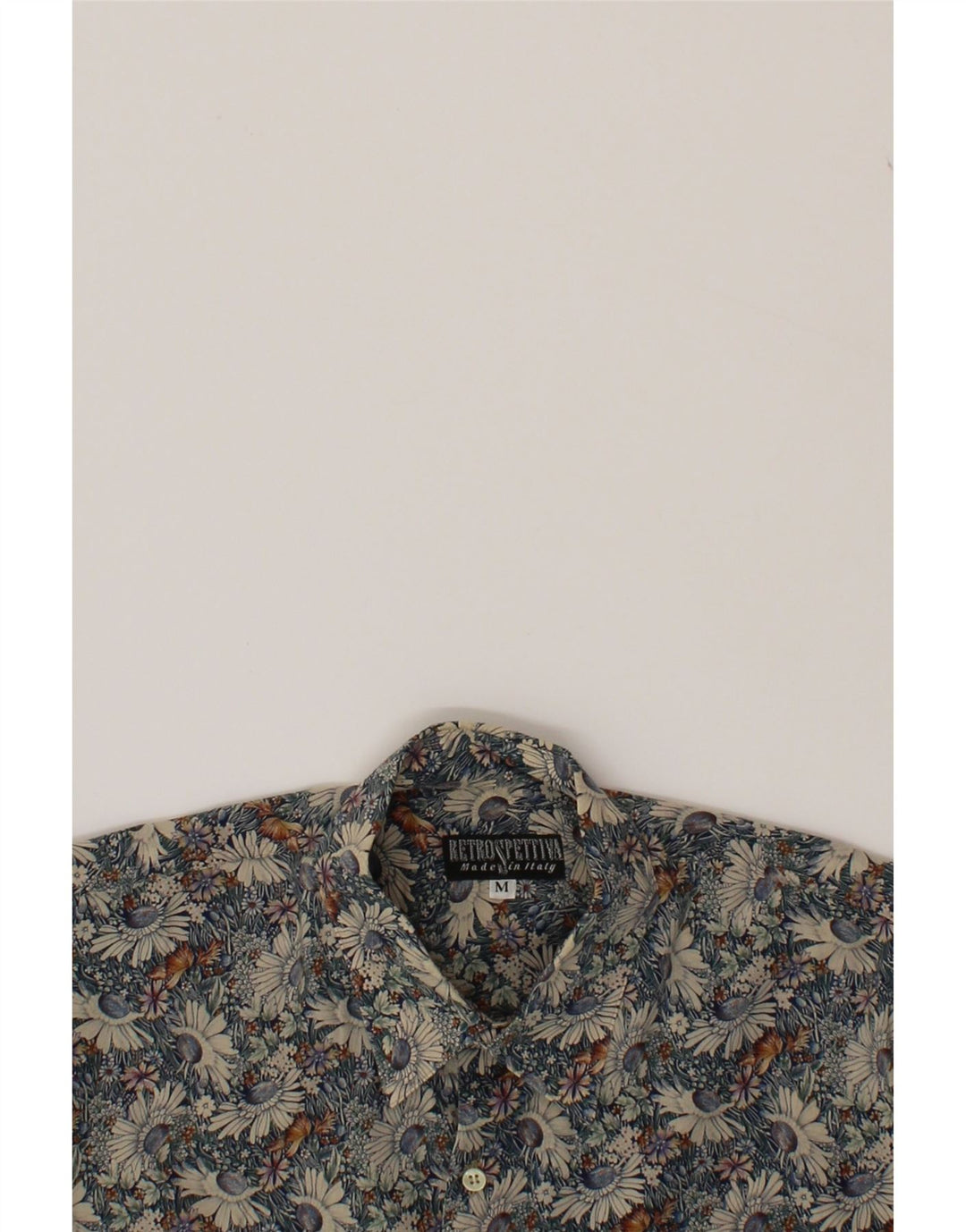 VINTAGE Mens Shirt Medium Blue Floral Cotton Vintage Vintage and Second-Hand Vintage from Messina Hembry 