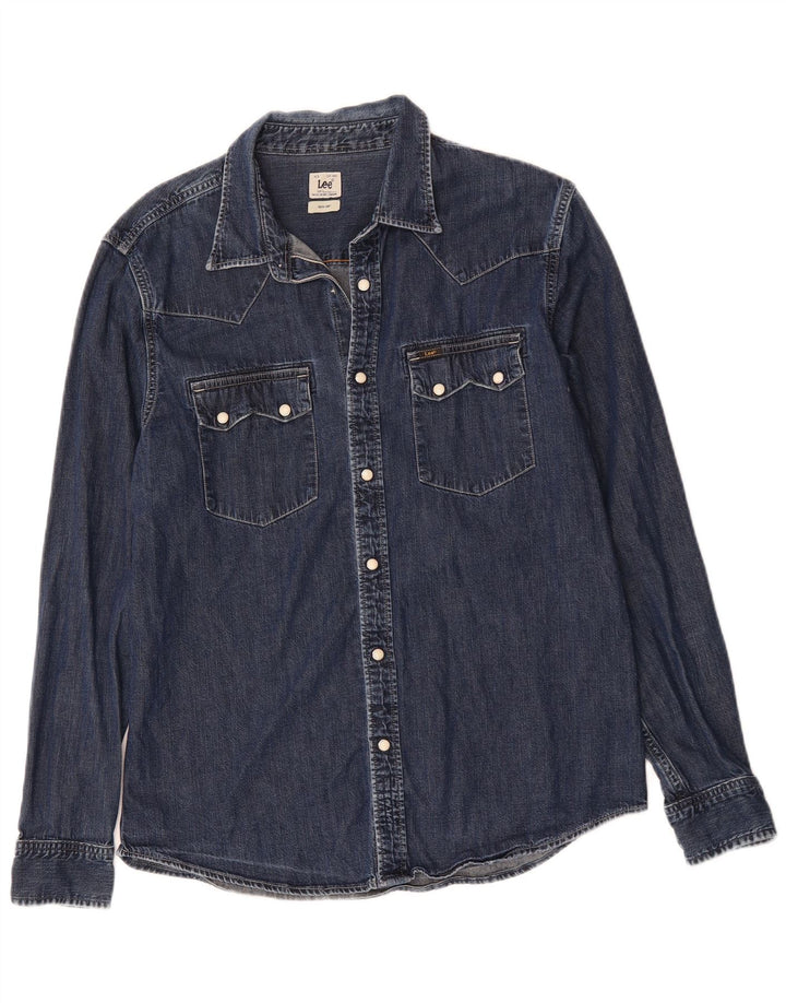 Мужская джинсовая рубашка LEE большого размера, темно-синяя, хлопок