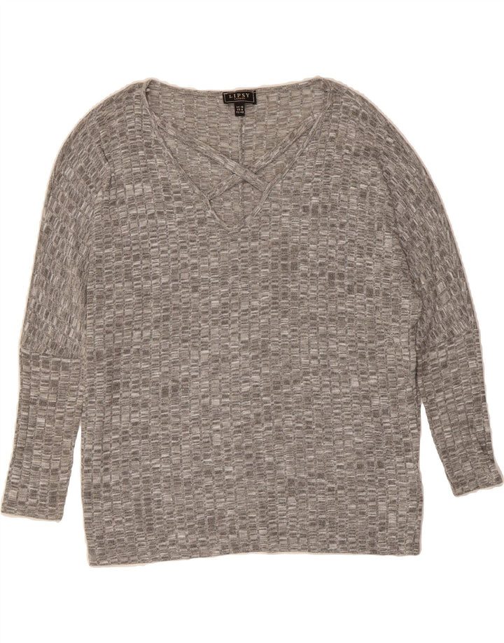LIPSY Womens Oversized V-Neck Jumper Sweater UK 12 Medium Grey Viscose Vintage Lipsy and Second-Hand Lipsy from Messina Hembry 