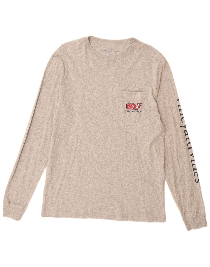 Мужской топ с графическим рисунком Vineyard Vines, маленький серый хлопок с длинными рукавами