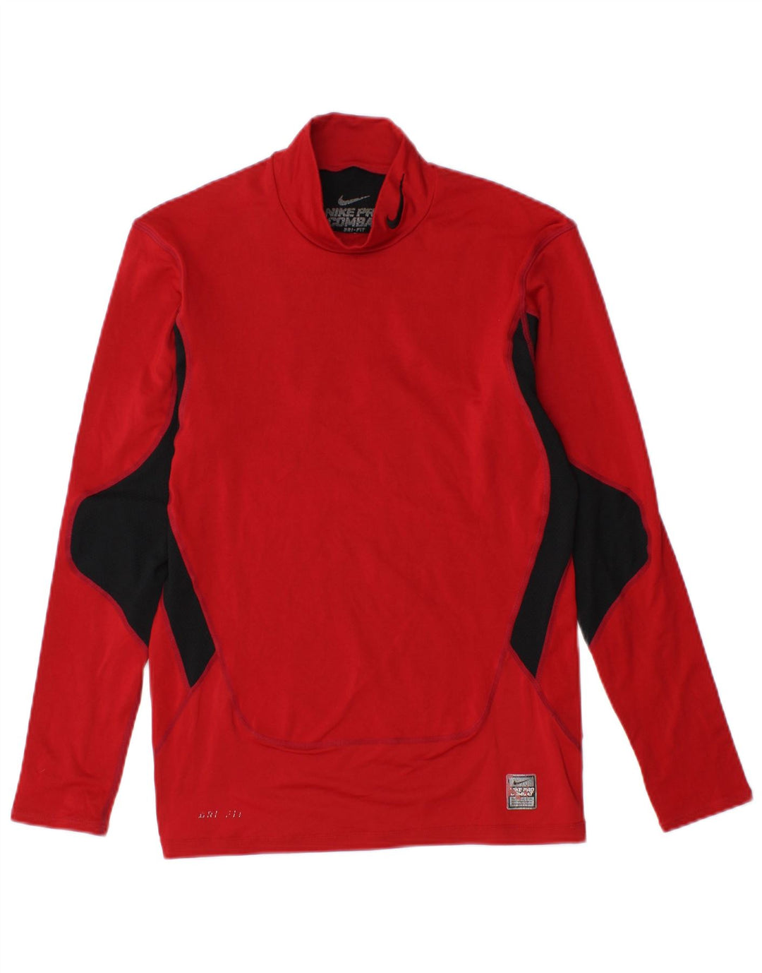 NIKE Boys Dri Fit Top Long Sleeve 10-11 Years Medium Red Colourblock