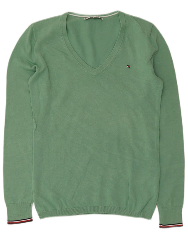Женский джемпер с v-образным вырезом Tommy Hilfiger UK 6 XS, зеленый хлопок