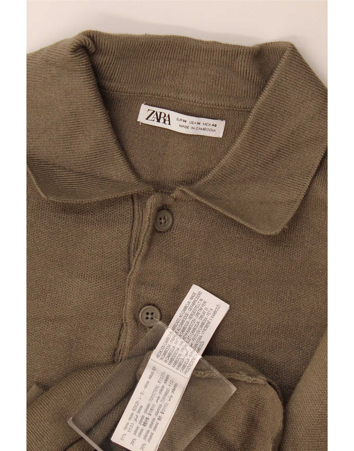 Мужской джемпер с воротником поло Zara, средний хаки, вискоза