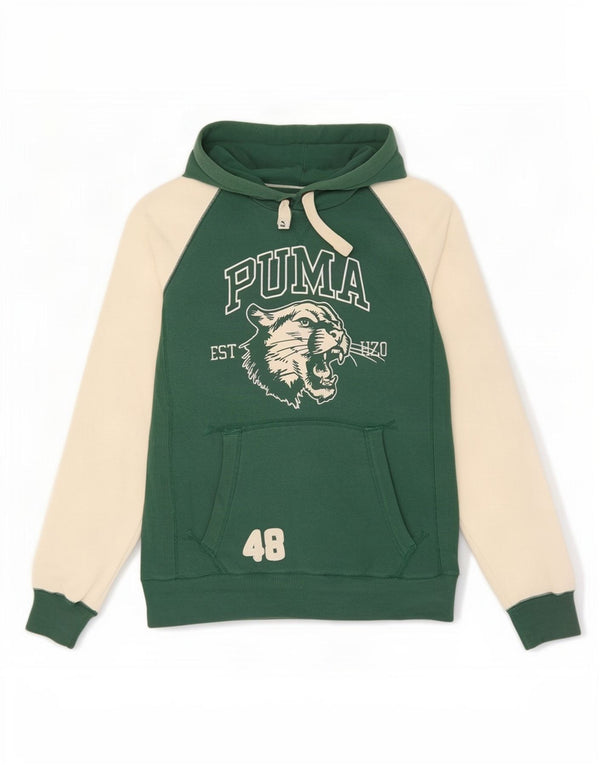 Мужской джемпер с капюшоном Puma с графическим рисунком, средний зеленый, хлопок с цветными блоками