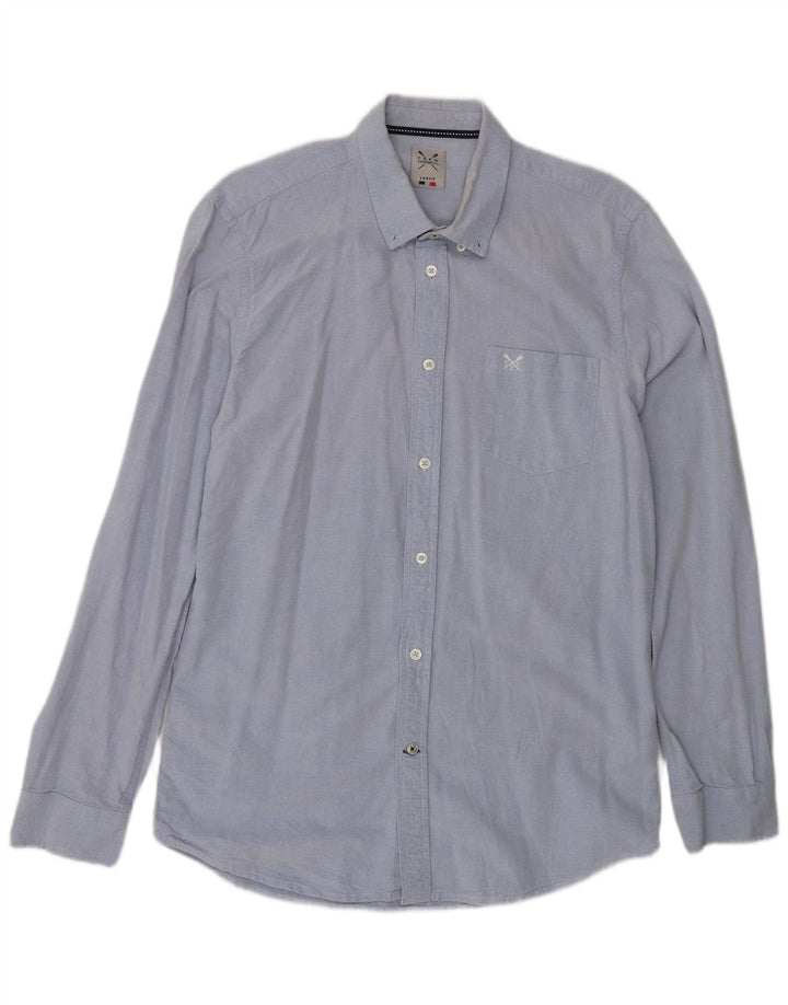 Мужская рубашка Crew Clothing, большая синяя хлопковая ткань