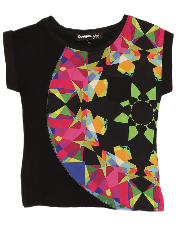 Женская футболка Desigual Top UK 12 Medium черная с геометрическим рисунком