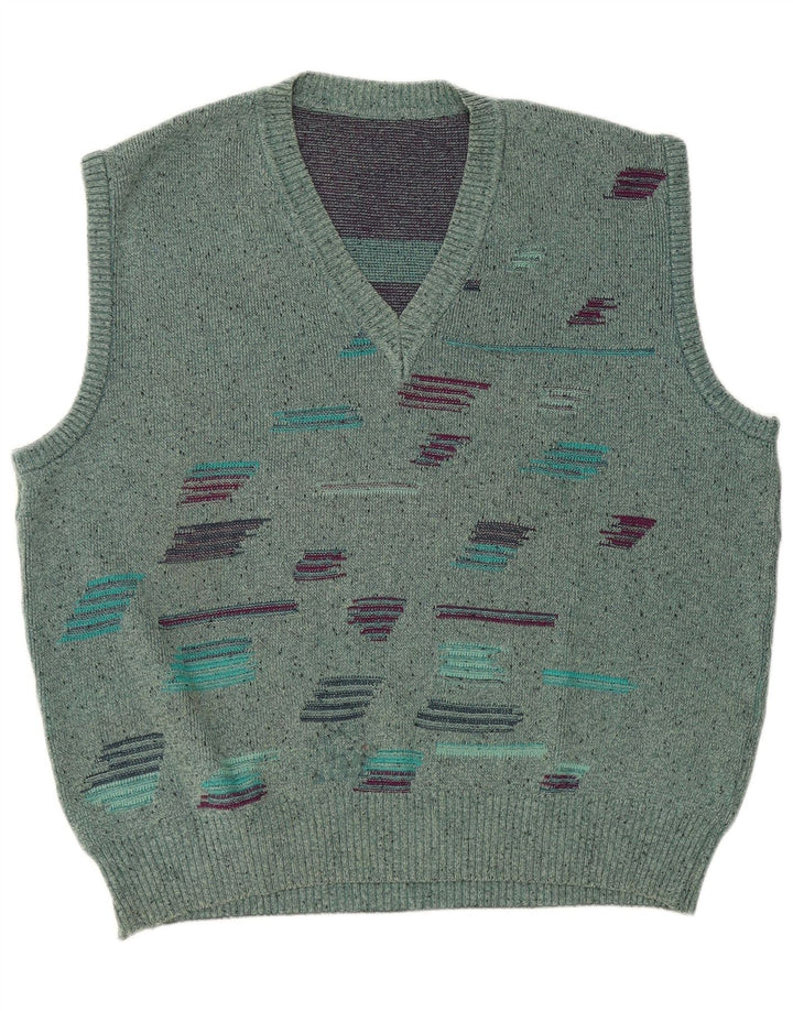 VINTAGE Mens Vest Tank Top XL Turquoise Flecked