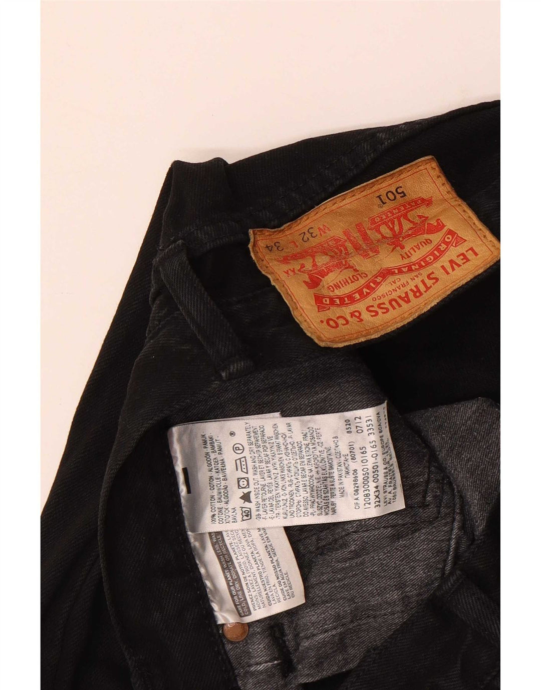 Мужские прямые джинсы Levi's 501 W32 L34, черный хлопок