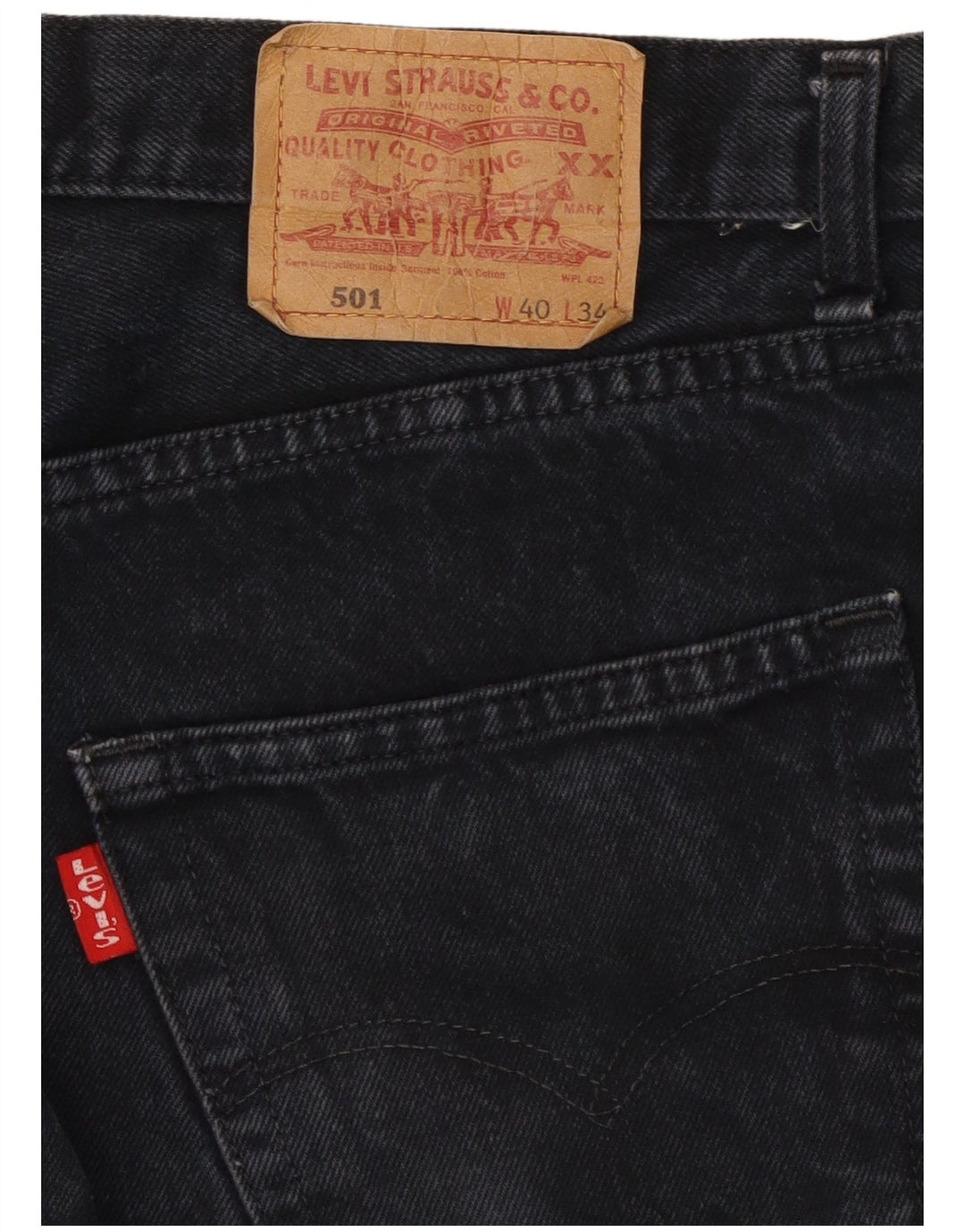 Мужские прямые джинсы Levi's 501 W40 L26, черный хлопок