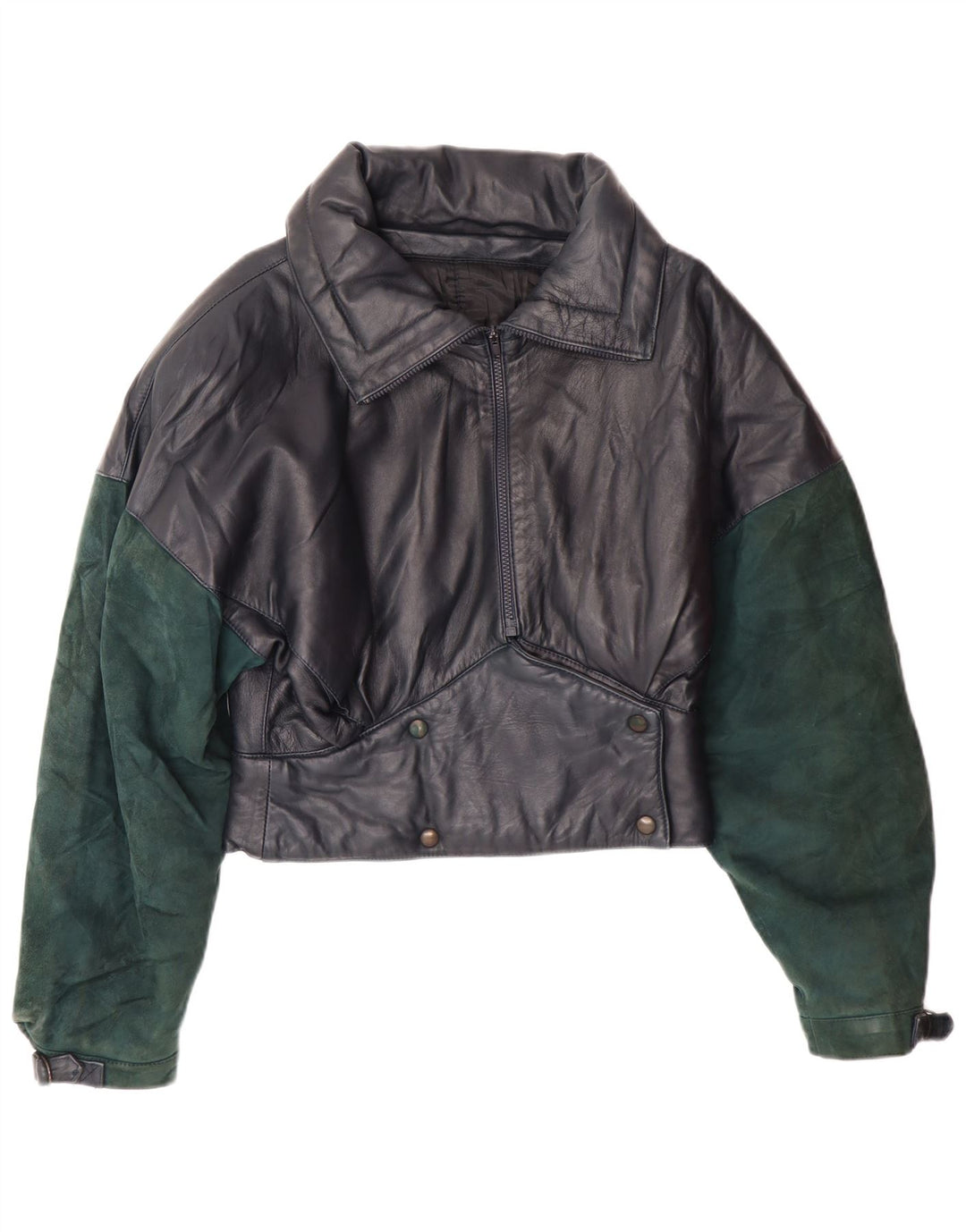 ВИНТАЖНАЯ женская укороченная кожаная куртка UK 6 XS Темно-синяя