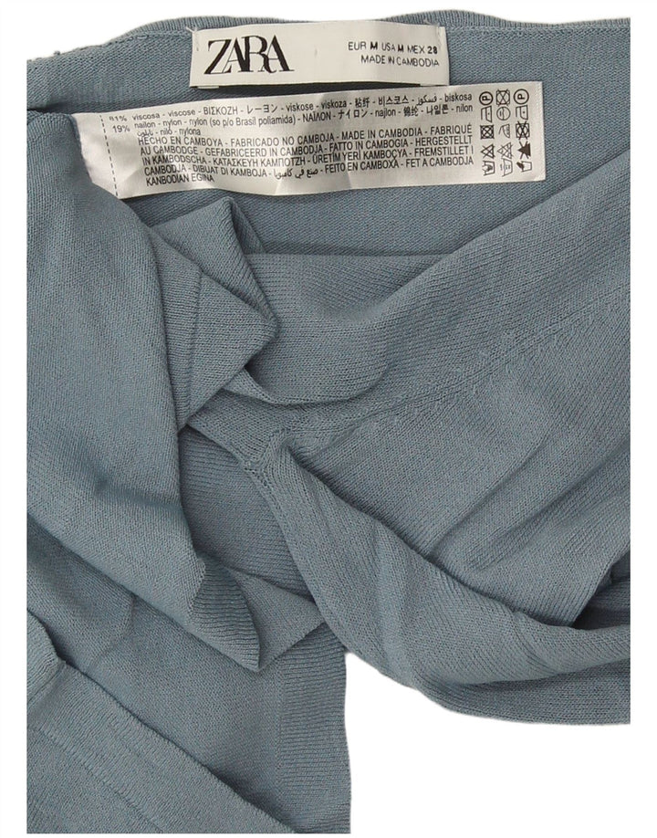 Женский укороченный топ с открытыми плечами Zara UK 12, средний синий вискоза
