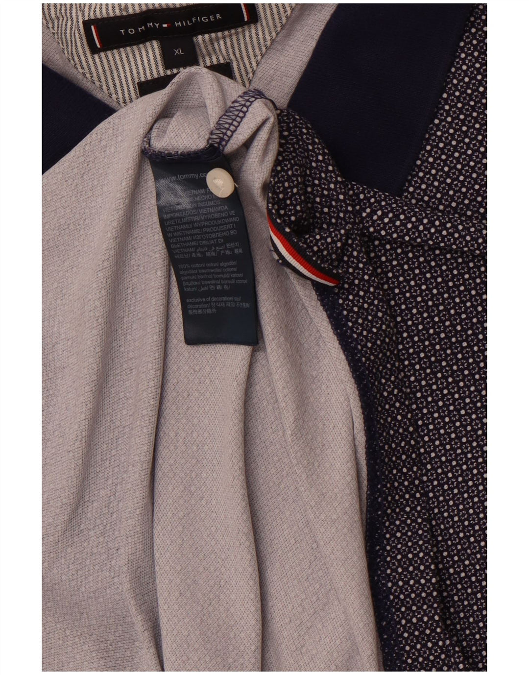 TOMMY HILFIGER Мужская рубашка-поло XL Темно-синяя пятнистая хлопковая ткань