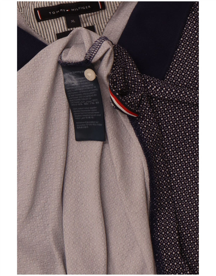 TOMMY HILFIGER Мужская рубашка-поло XL Темно-синяя пятнистая хлопковая ткань