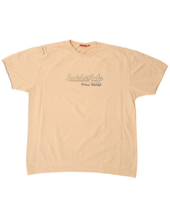 Мужской свитшот с короткими рукавами и рисунком SCOTCH & SODA, XL, бежевый, хлопок