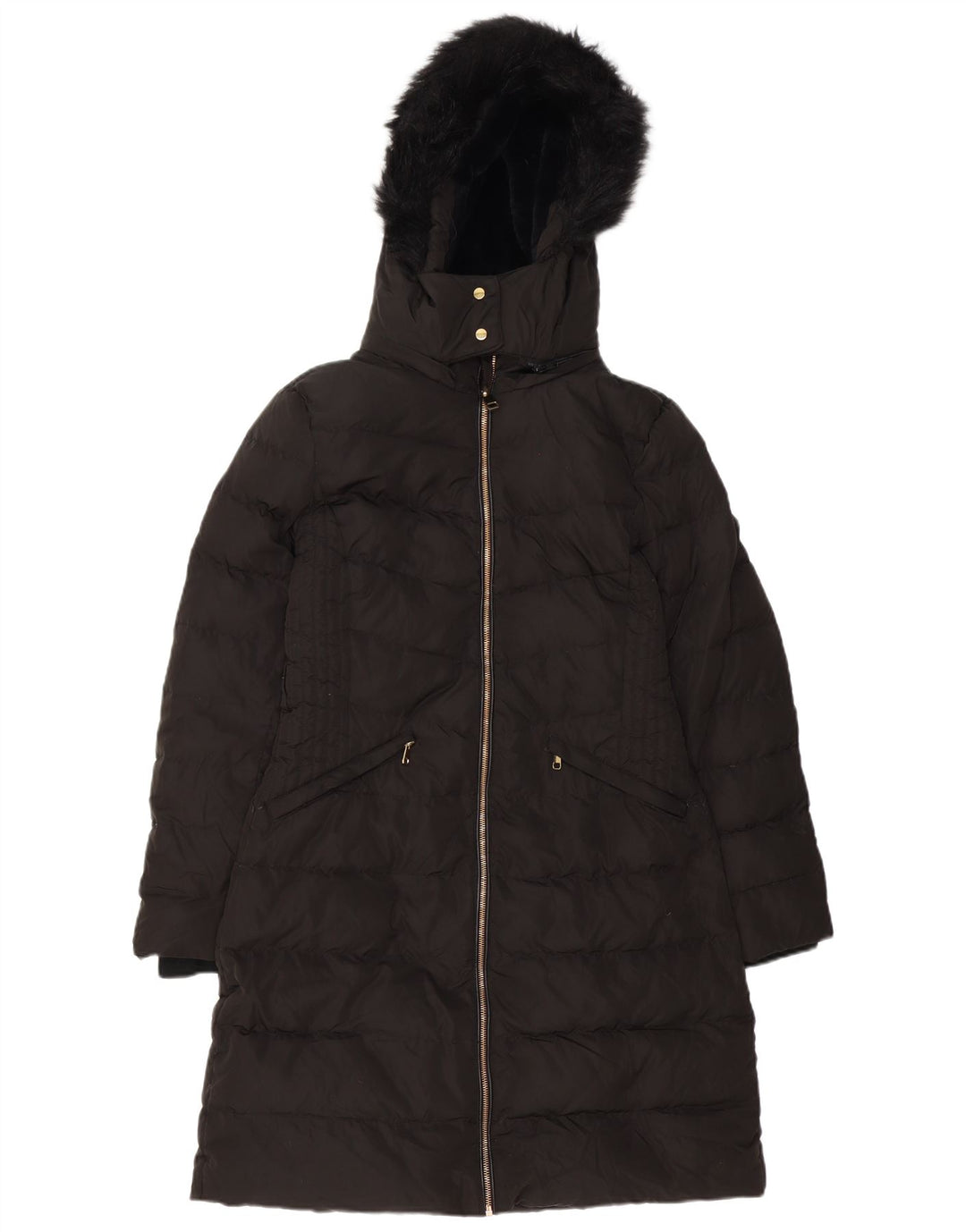 Женское стеганое пальто с капюшоном Zara UK 14, средний черный полиэстер