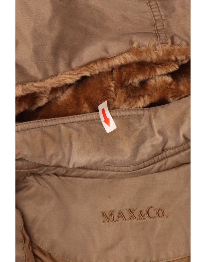 Женское стеганое пальто с капюшоном Max & Co. UK 12, хлопок среднего коричневого цвета