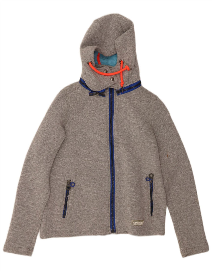 SUPERDRY Женский свитер с капюшоном на молнии UK 10, маленький серый полиэстер