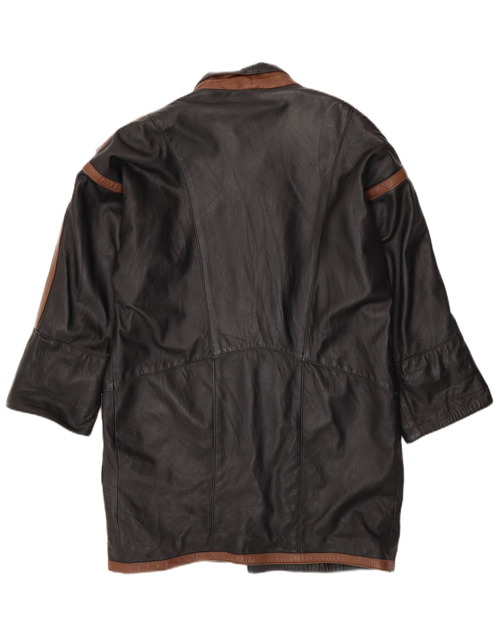 Мужское кожаное пальто VINTAGE UK 40, большое черное с цветными блоками